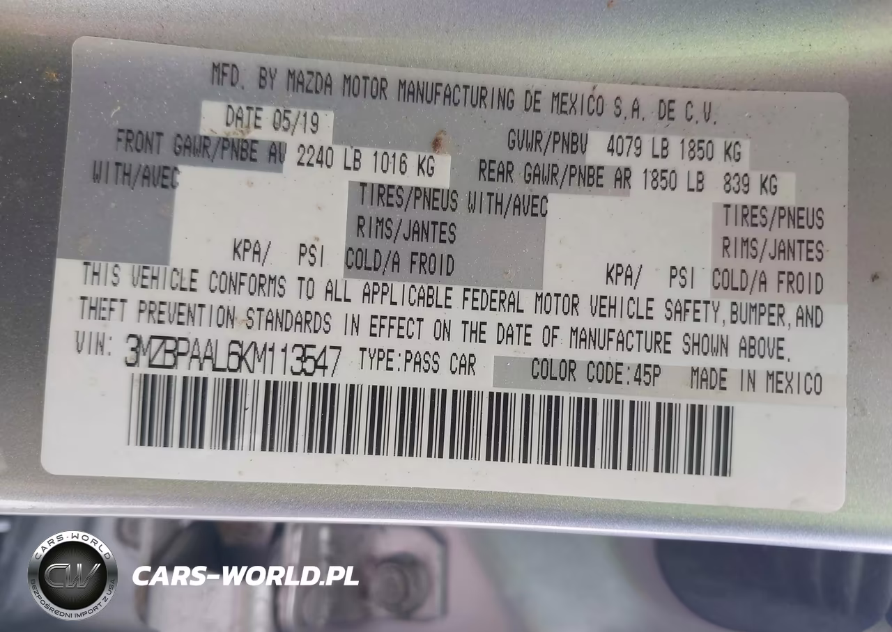 2019 Mazda Mazda3 Select Package VIN:3MZBPAAL6KM113547 - 9