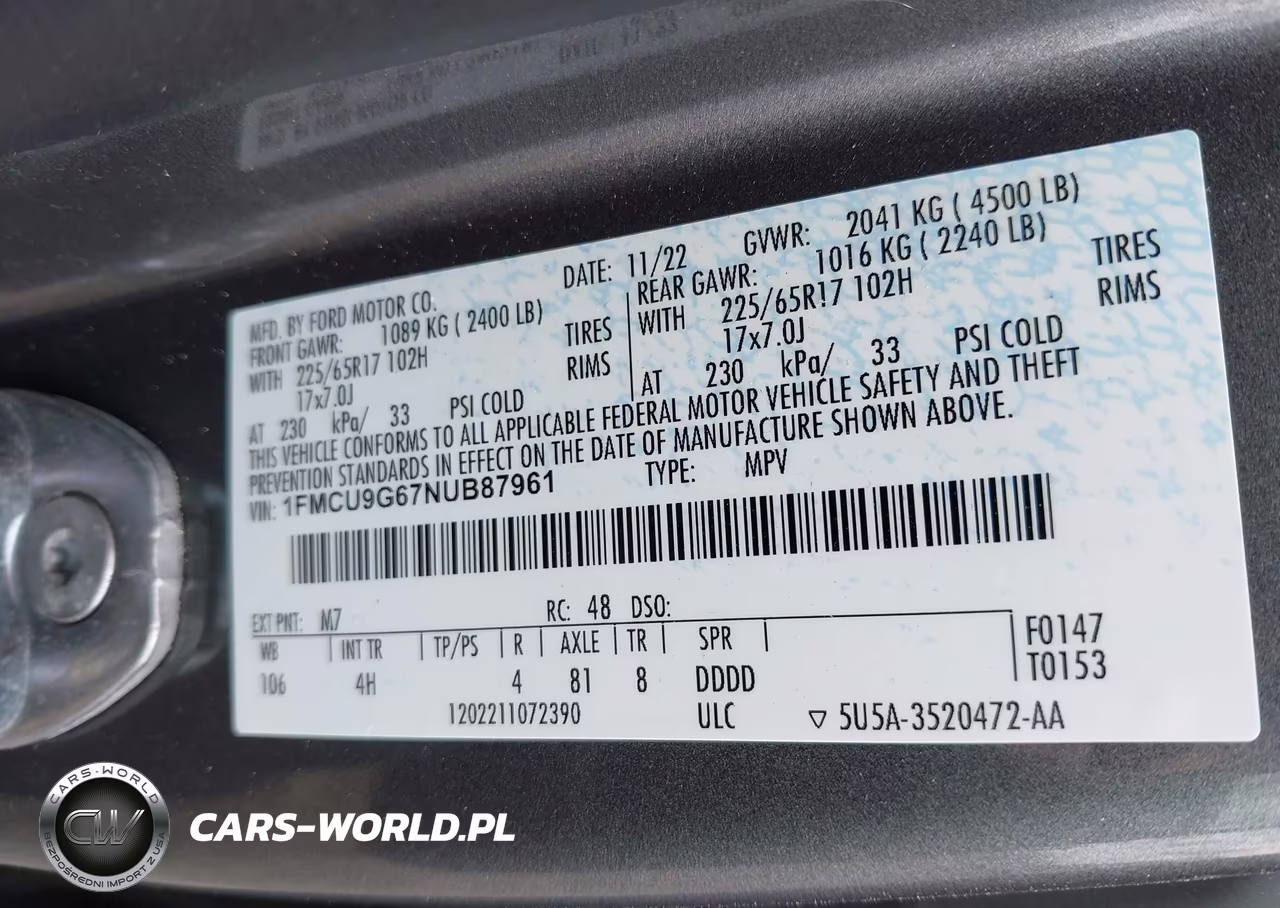 2022 Ford Escape Se VIN:1FMCU9G67NUB87961 - 9