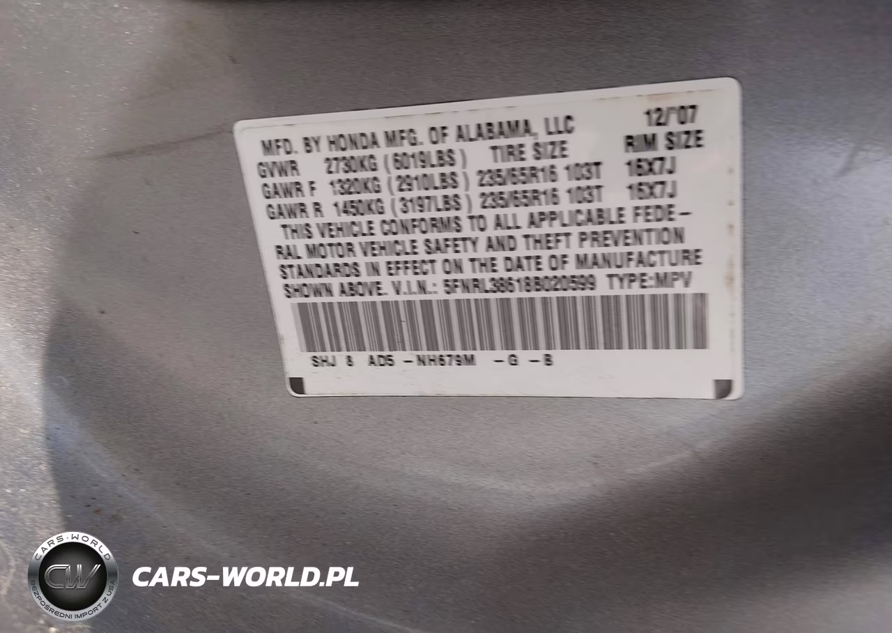 2008 Honda Odyssey Ex-L VIN:5FNRL38618B020599 - 9