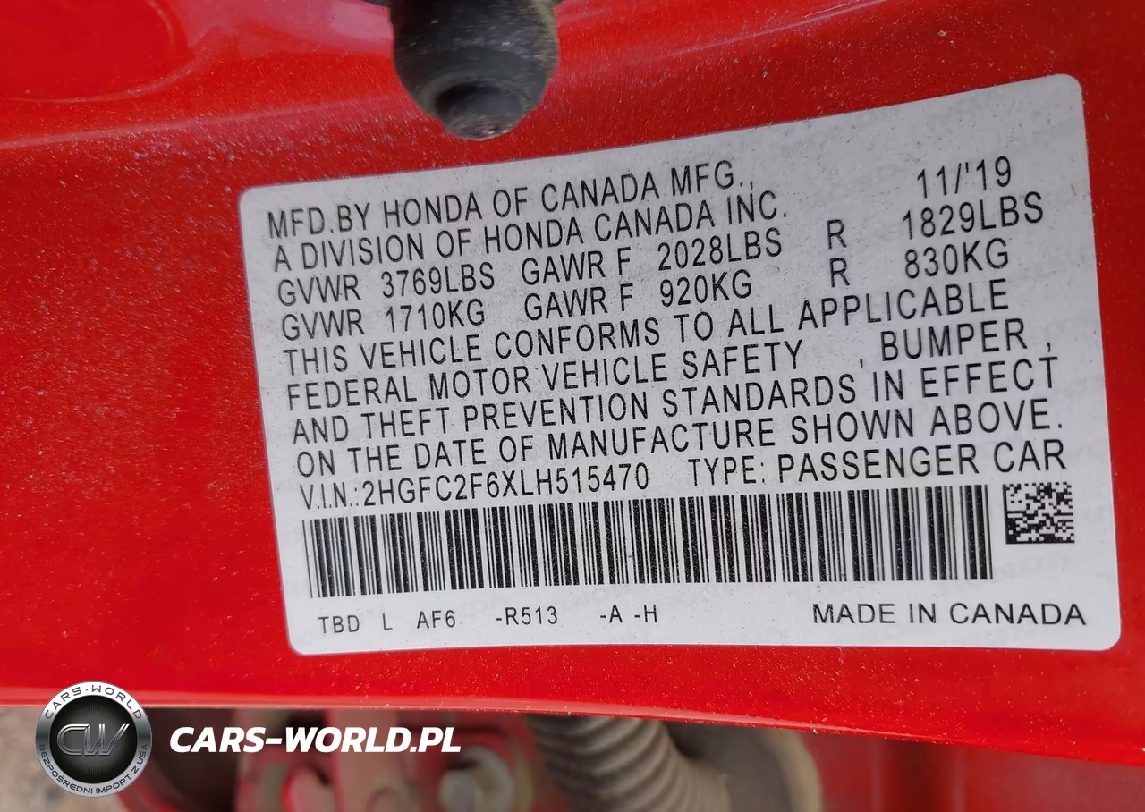 2020 Honda Civic Lx VIN:2HGFC2F6XLH515470 - 9