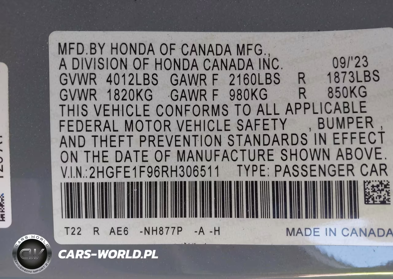 2024 Honda Civic Touring VIN:2HGFE1F96RH306511 - 9