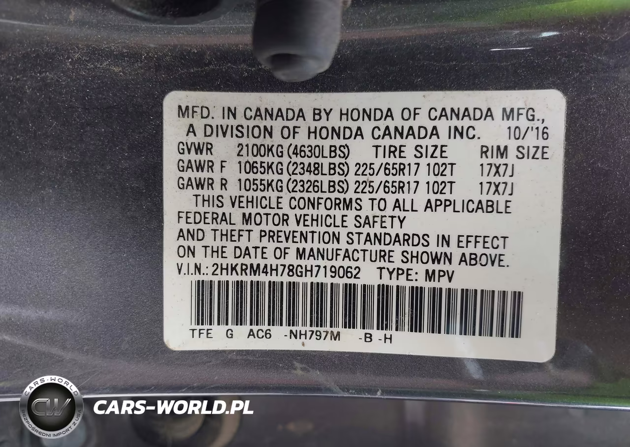2016 Honda Cr-V Ex-L VIN:2HKRM4H78GH719062 - 9