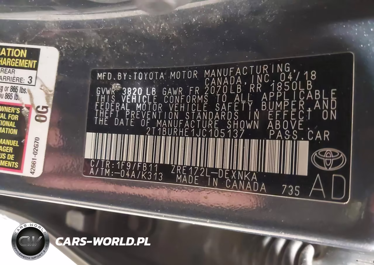 2018 Toyota Corolla Le VIN:2T1BURHE1JC105137 - 9