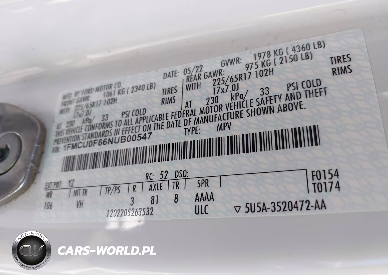 2022 Ford Escape S VIN:1FMCU0F66NUB00547 - 9