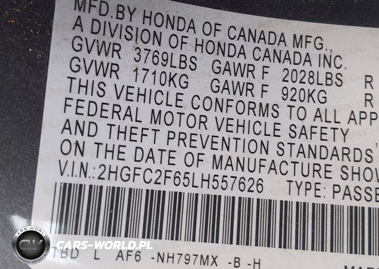 2020 Honda Civic Lx VIN:2HGFC2F65LH557626 - 9