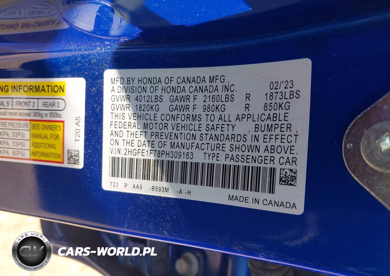 2023 Honda Civic Ex-Ex W-O Bsi VIN:2HGFE1F78PH309163 - 9