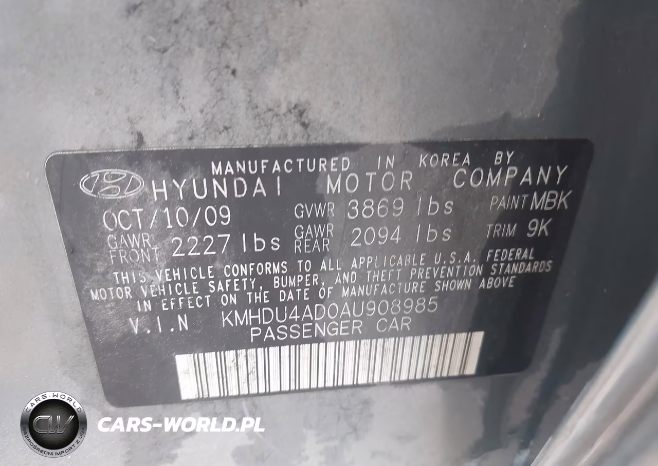 2010 Hyundai Elantra Gls VIN:KMHDU4AD0AU908985 - 9