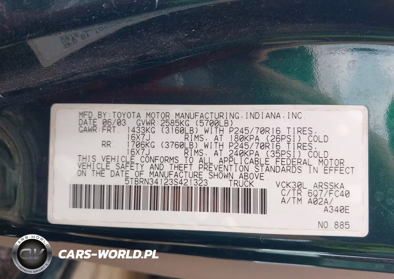 2003 Toyota Tundra Sr5 VIN:5TBRN34123S421323 - 9