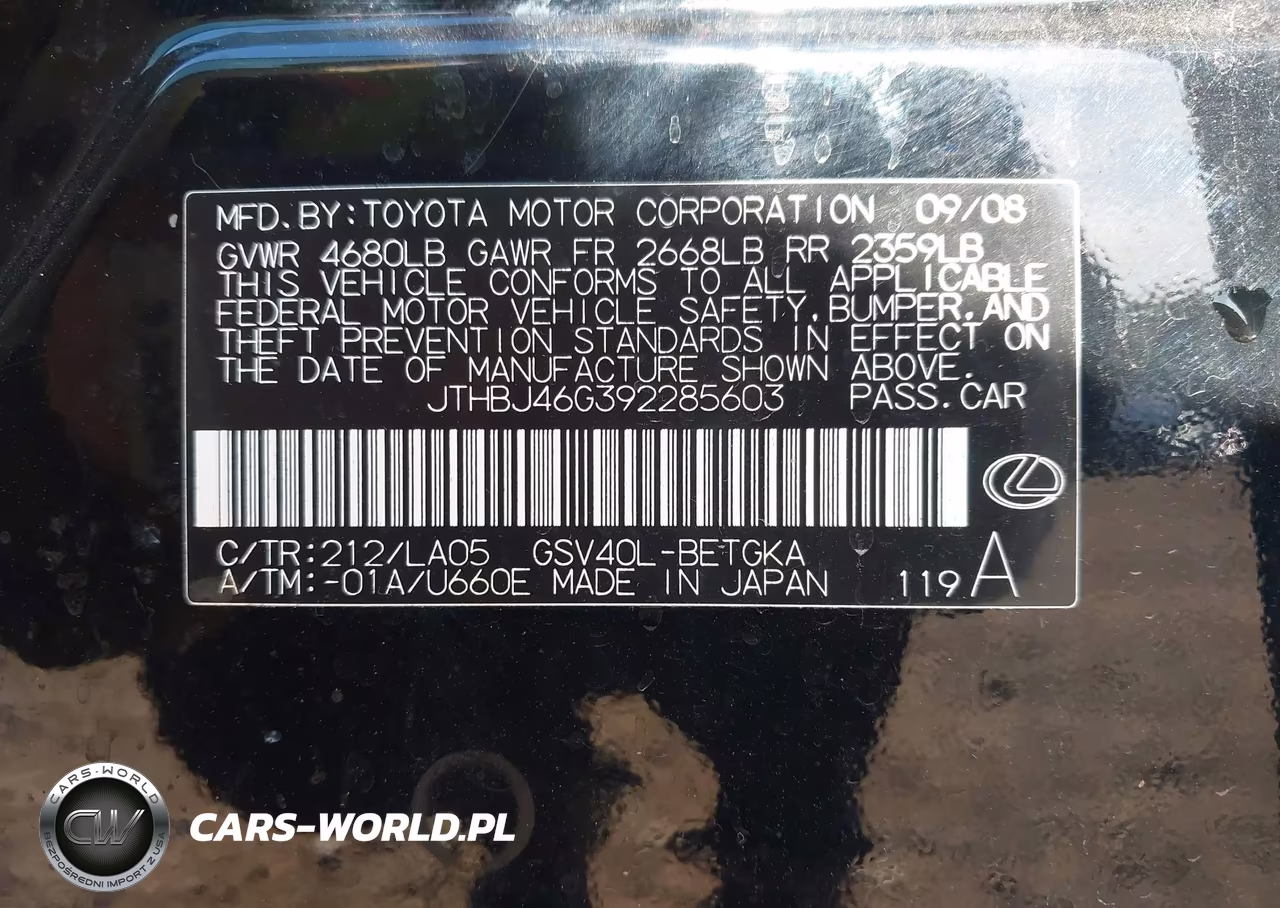 2009 Lexus Es 350 VIN:JTHBJ46G392285603 - 9