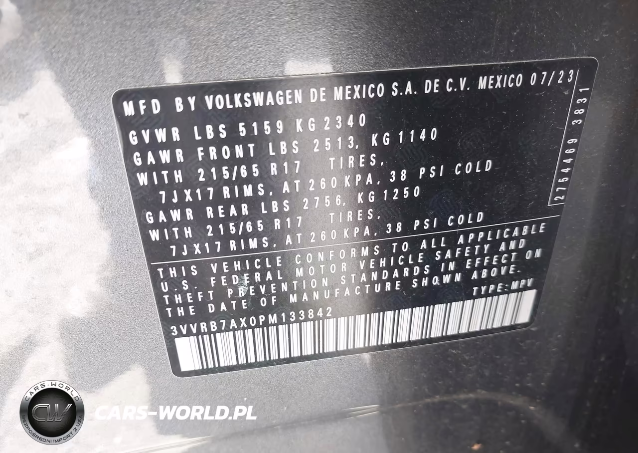 2023 Volkswagen Tiguan 2.0T S VIN:3VVRB7AX0PM133842 - 9
