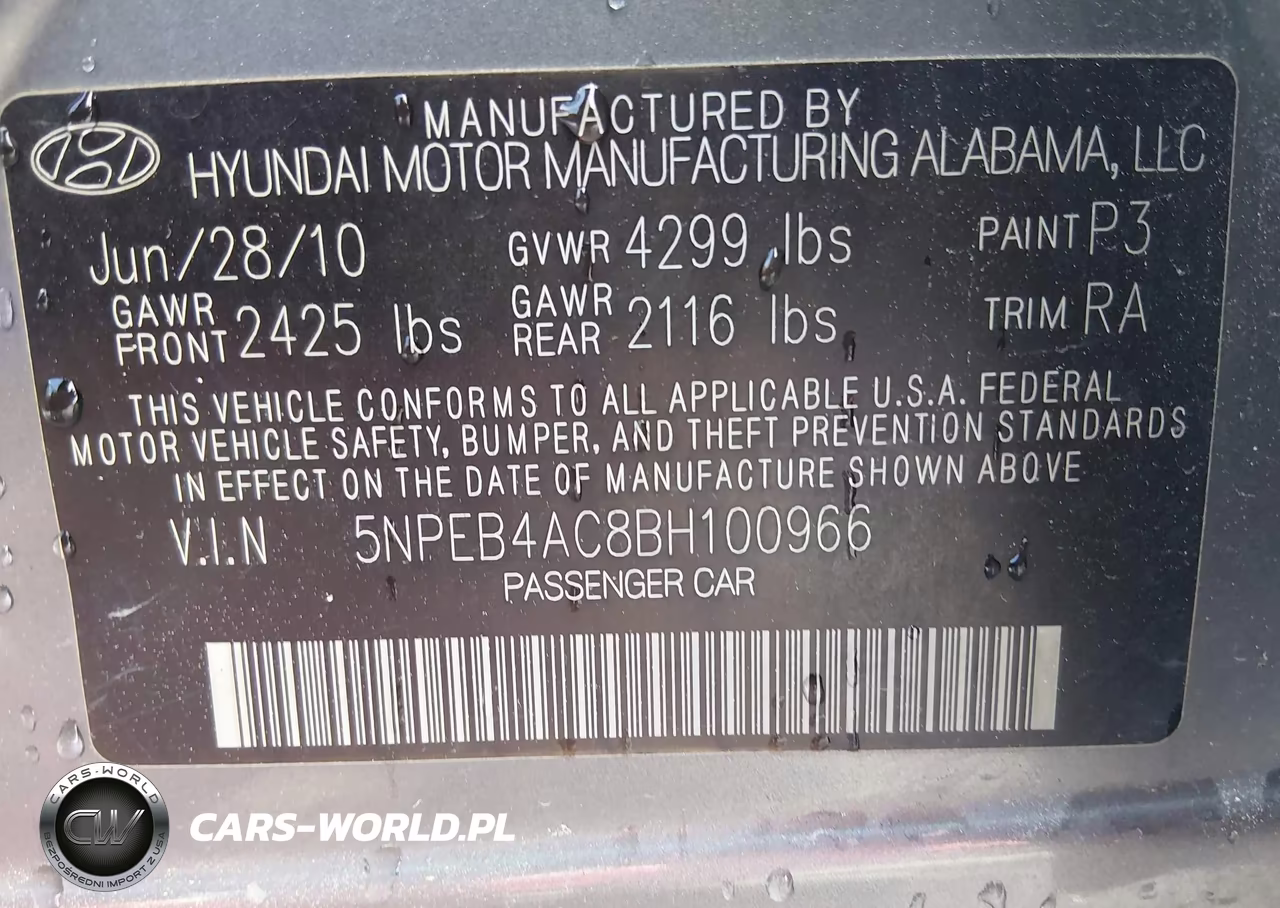 2011 Hyundai Sonata Gls VIN:5NPEB4AC8BH100966 - 9