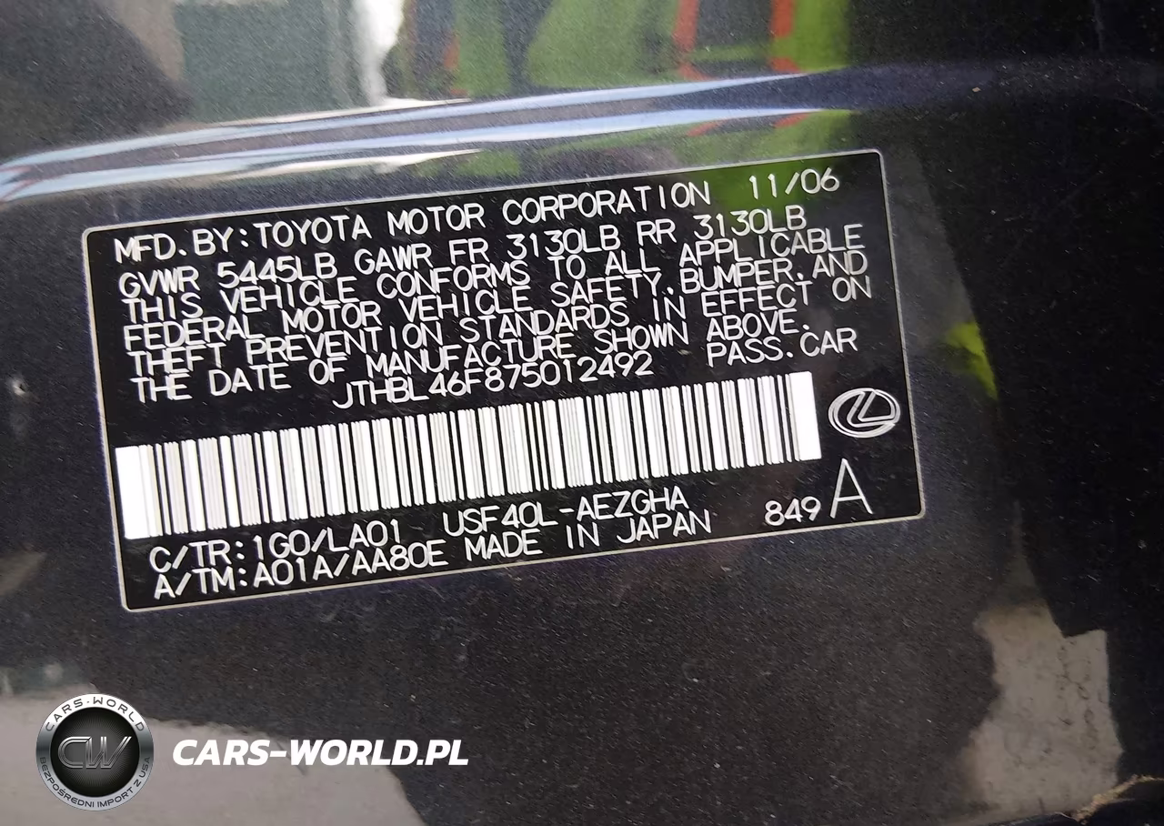 2007 Lexus Ls 460 VIN:JTHBL46F875012492 - 9