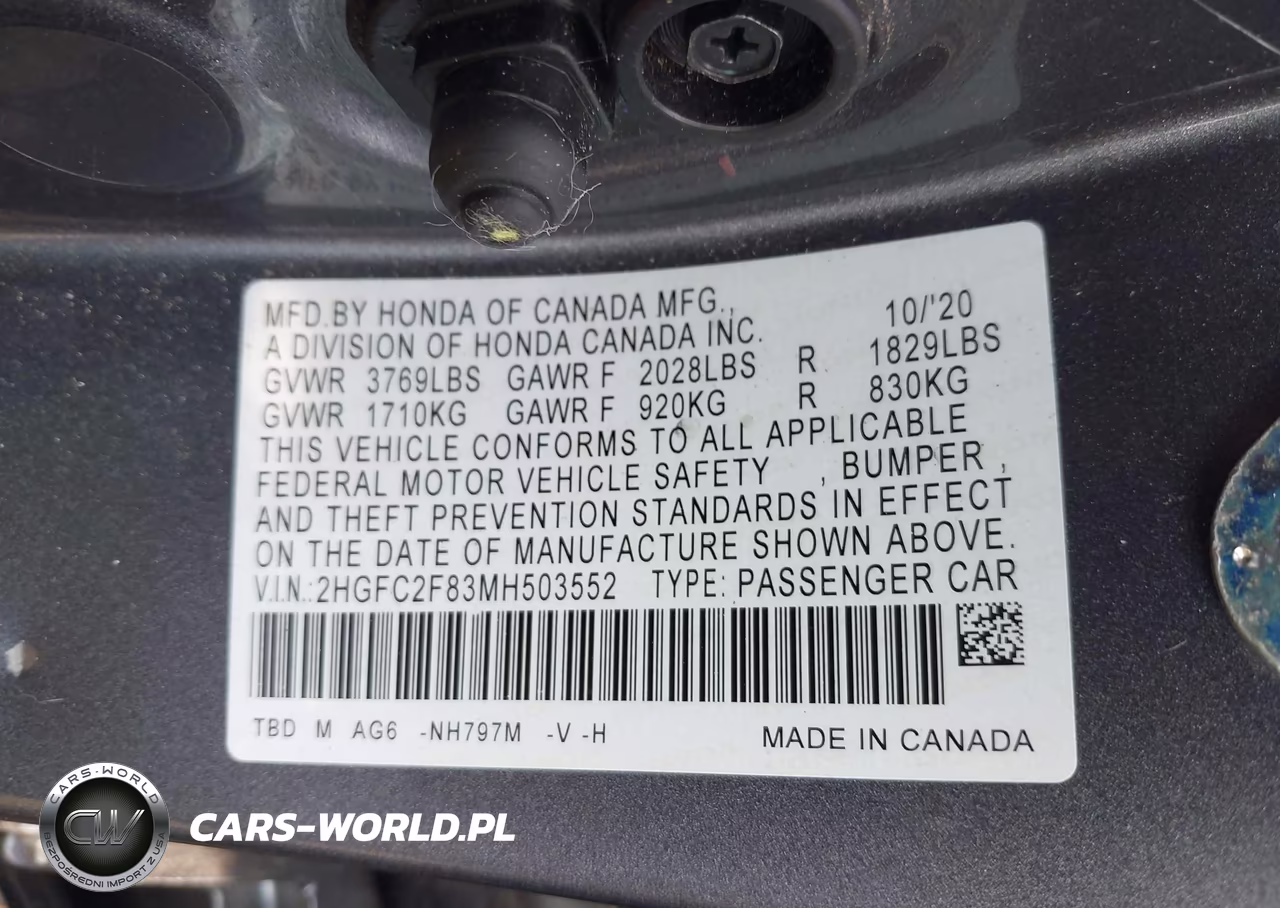 2021 Honda Civic Sport VIN:2HGFC2F83MH503552 - 9