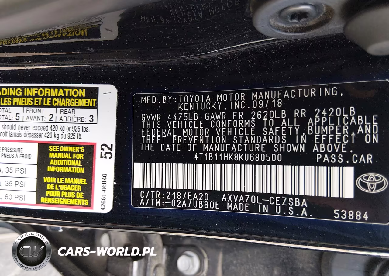 2019 Toyota Camry Se VIN:4T1B11HK8KU680500 - 9