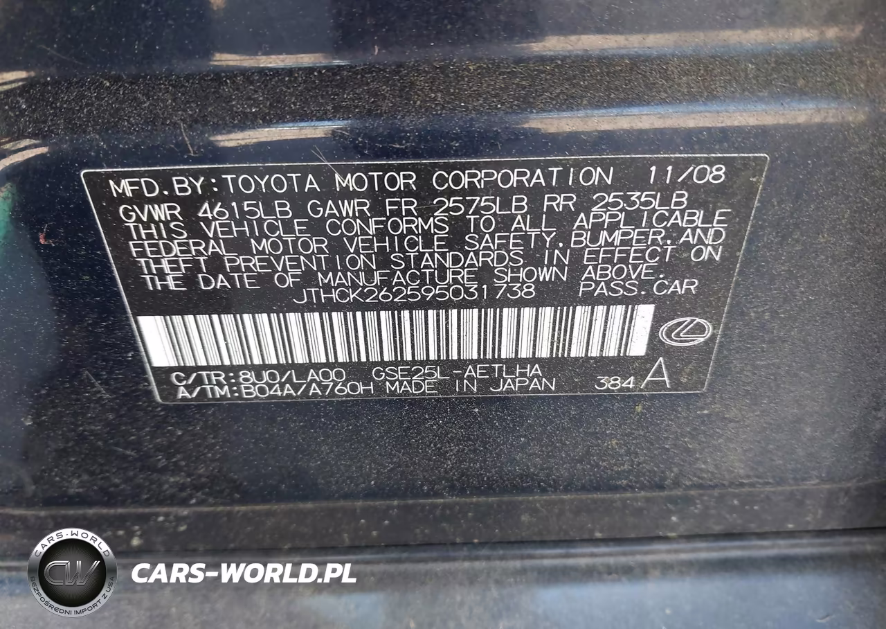 2009 Lexus Is 250 VIN:JTHCK262595031738 - 9