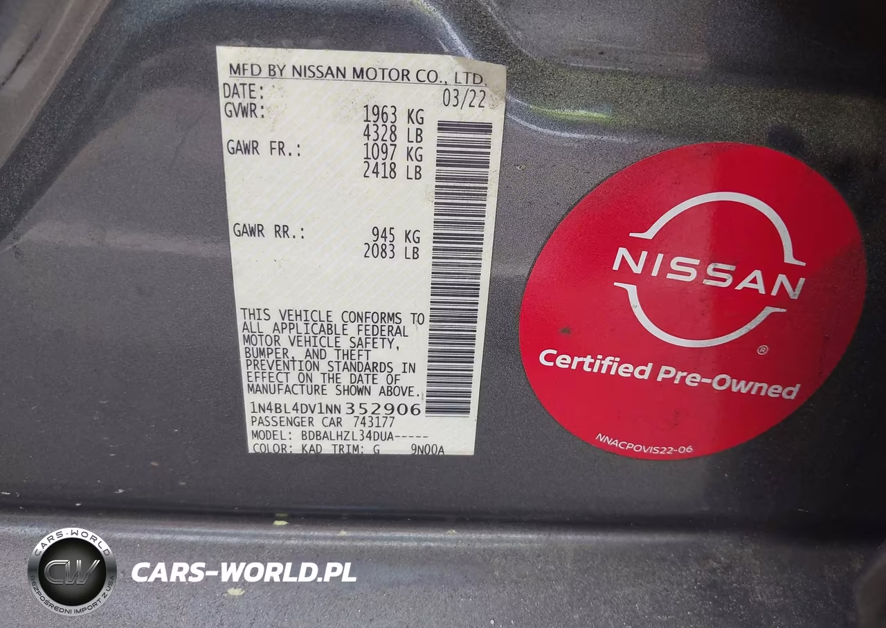 2022 Nissan Altima Sv Fwd VIN:1N4BL4DV1NN352906 - 9