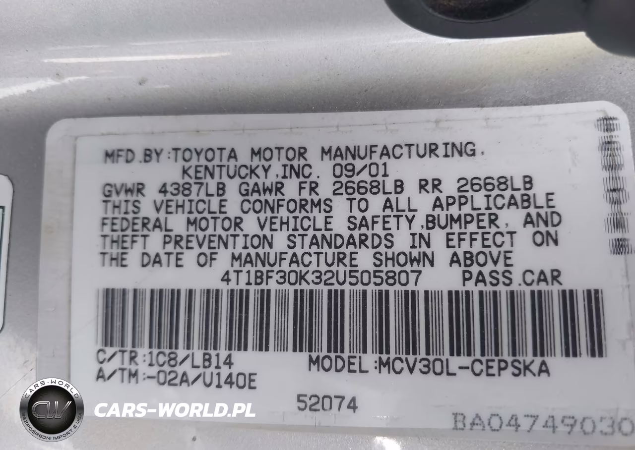 2002 Toyota Camry Se V6 VIN:4T1BF30K32U505807 - 9