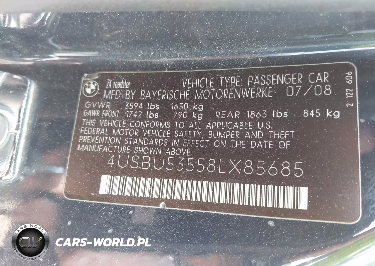 2008 BMW Z4 3.0Si VIN:4USBU53558LX85685 - 9