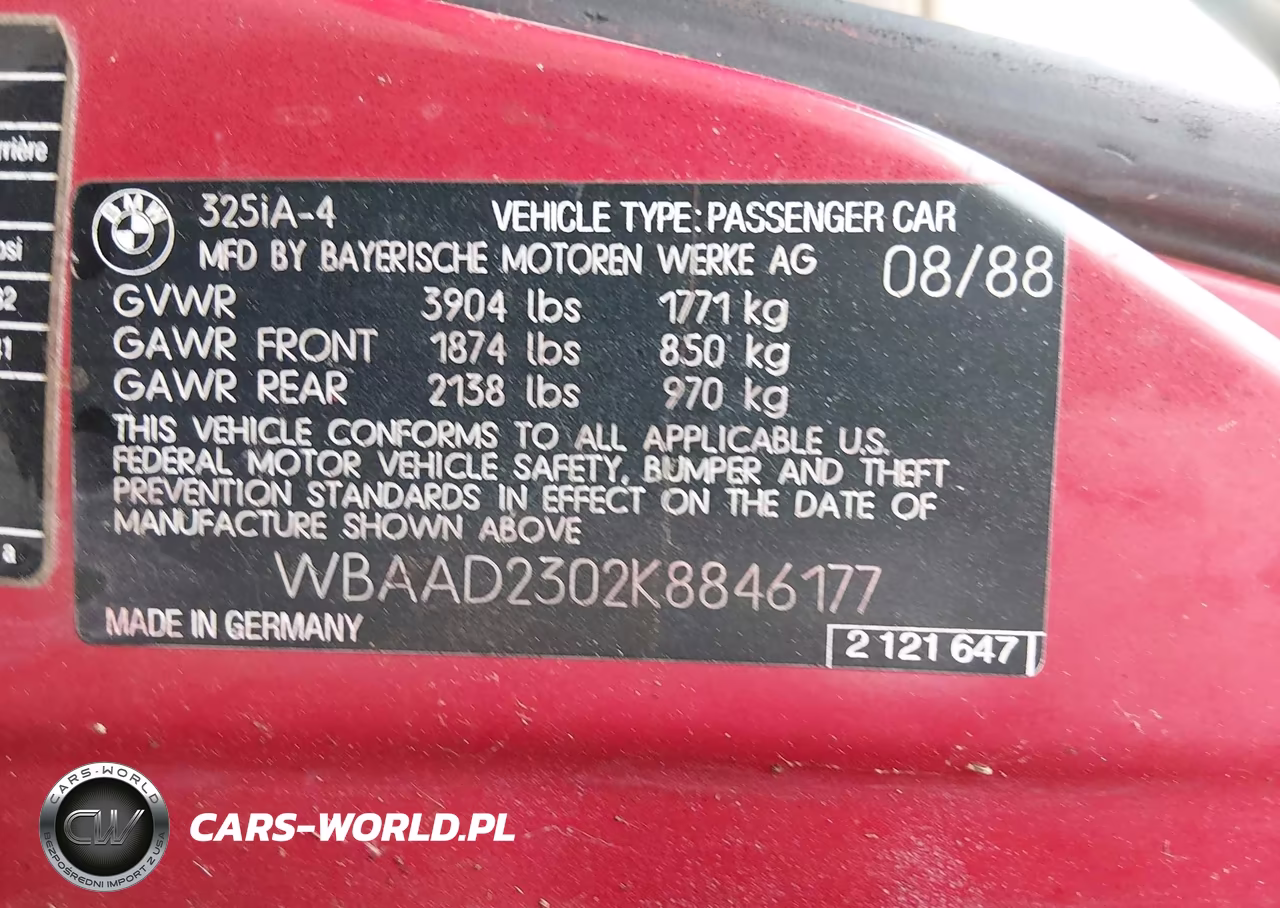 1989 BMW 325 I Automatic VIN:WBAAD2302K8846177 - 9
