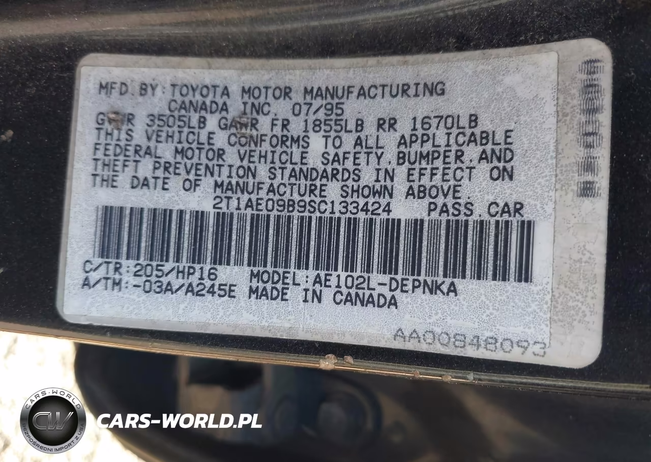 1995 Toyota Corolla Le-Dx VIN:2T1AE09B9SC133424 - 9