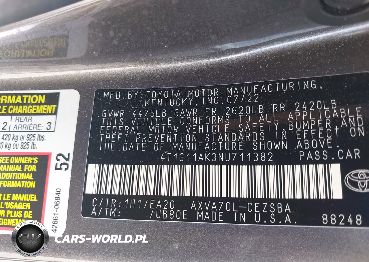 2022 Toyota Camry Se VIN:4T1G11AK3NU711382 - 9