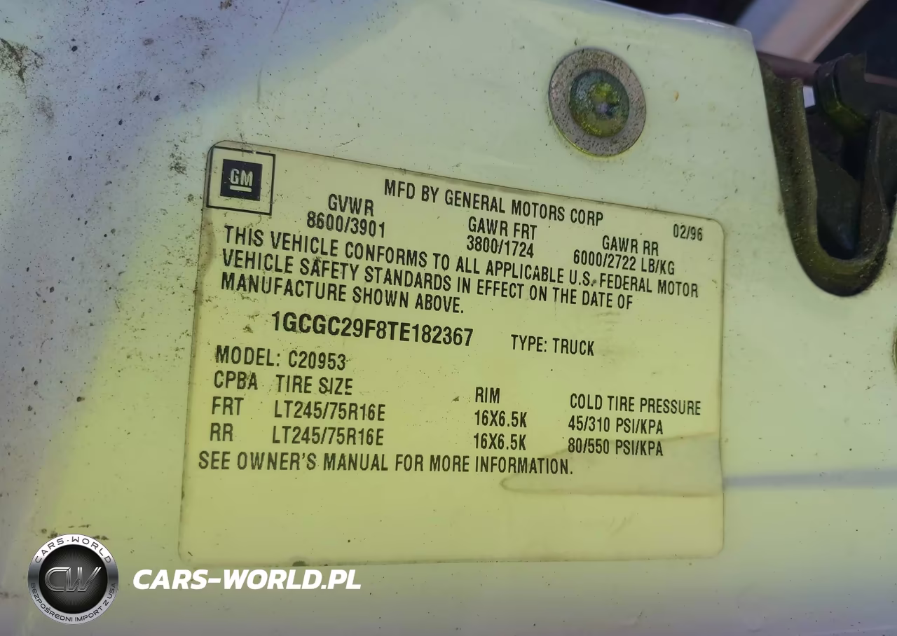 1996 Chevrolet Gmt-400 C2500 VIN:1GCGC29F8TE182367 - 9