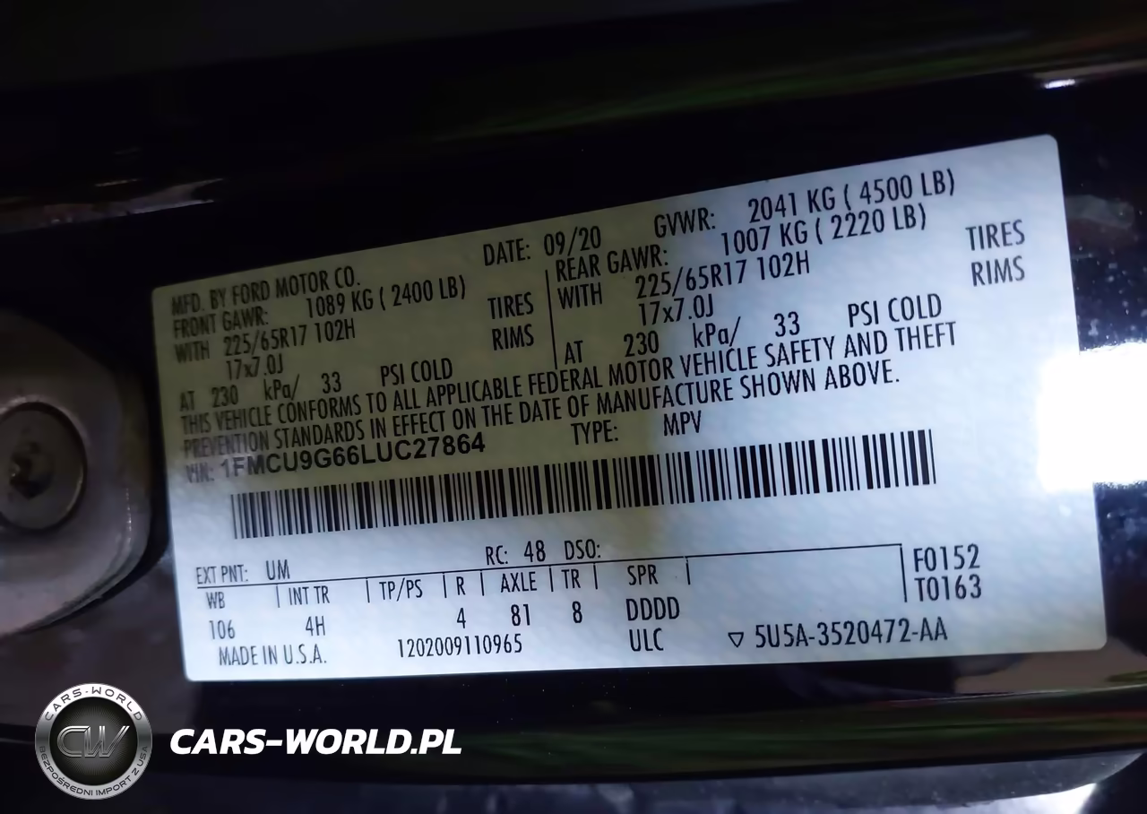 2020 Ford Escape Se VIN:1FMCU9G66LUC27864 - 9