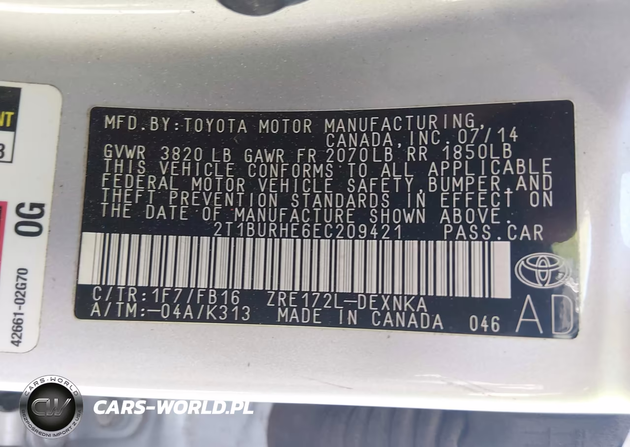 2014 Toyota Corolla Le VIN:2T1BURHE6EC209421 - 9