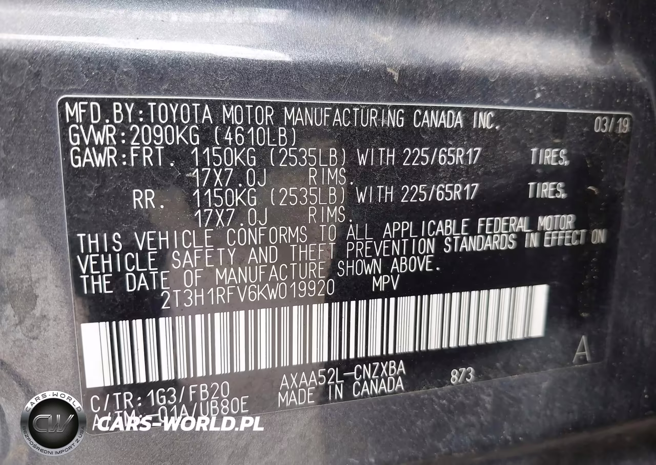 2019 Toyota Rav4 Le VIN:2T3H1RFV6KW019920 - 9