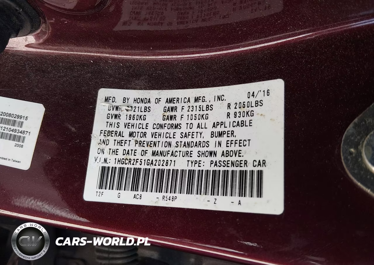 2016 Honda Accord Sport VIN:1HGCR2F51GA202871 - 9