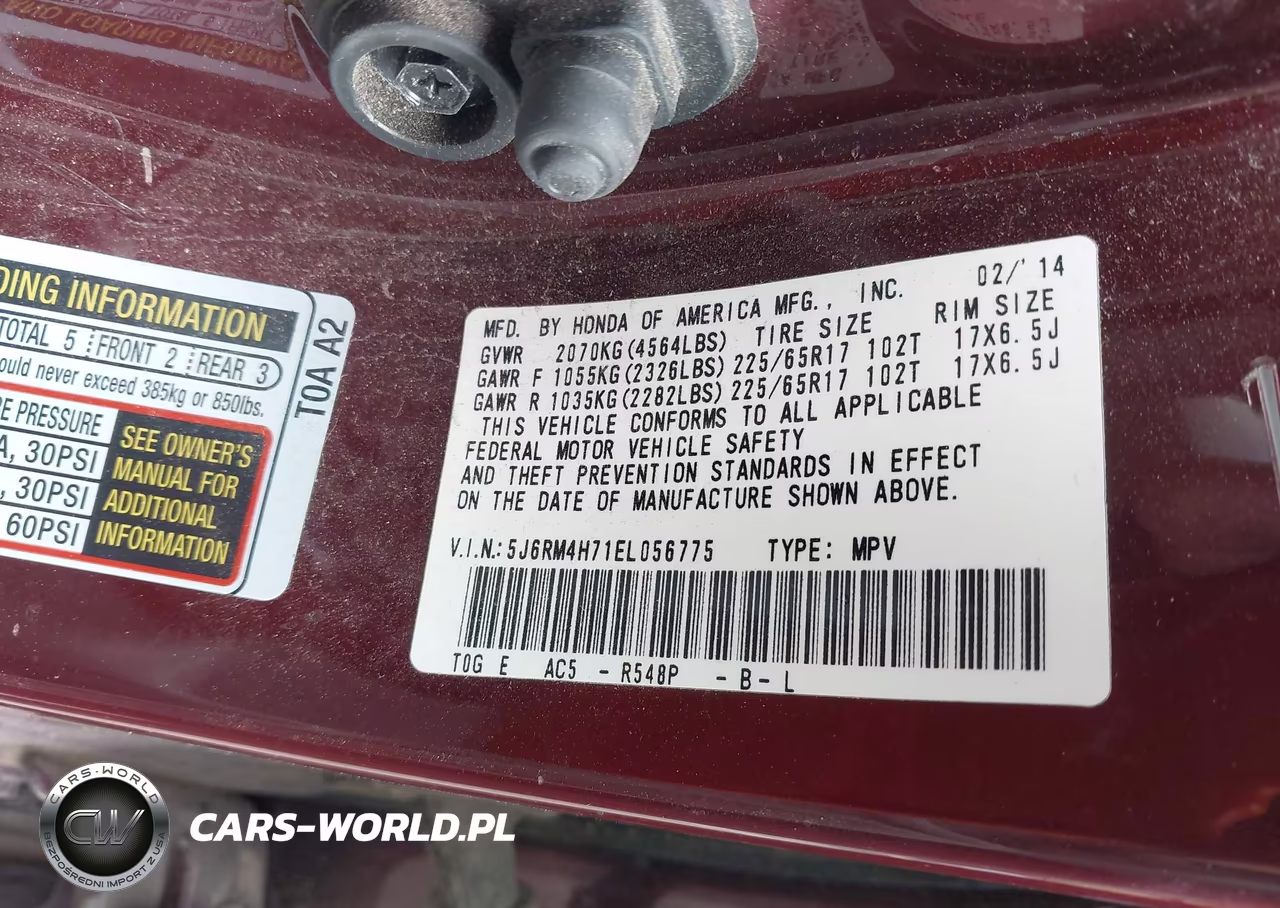 2014 Honda Cr-V Ex-L VIN:5J6RM4H71EL056775 - 9