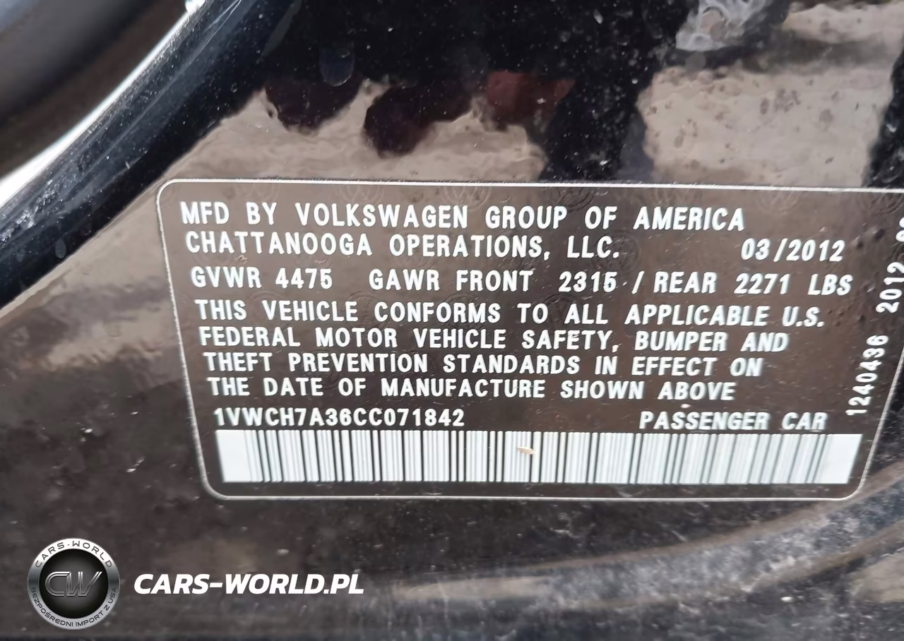2012 Volkswagen Passat 2.5L Sel VIN:1VWCH7A36CC071842 - 9