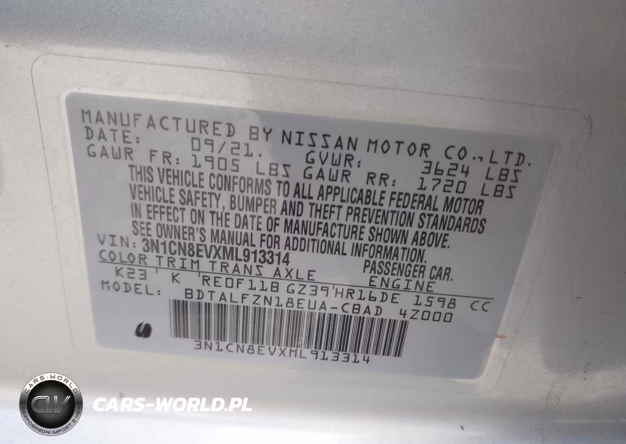 2021 Nissan Versa Sv Xtronic Cvt VIN:3N1CN8EVXML913314 - 9