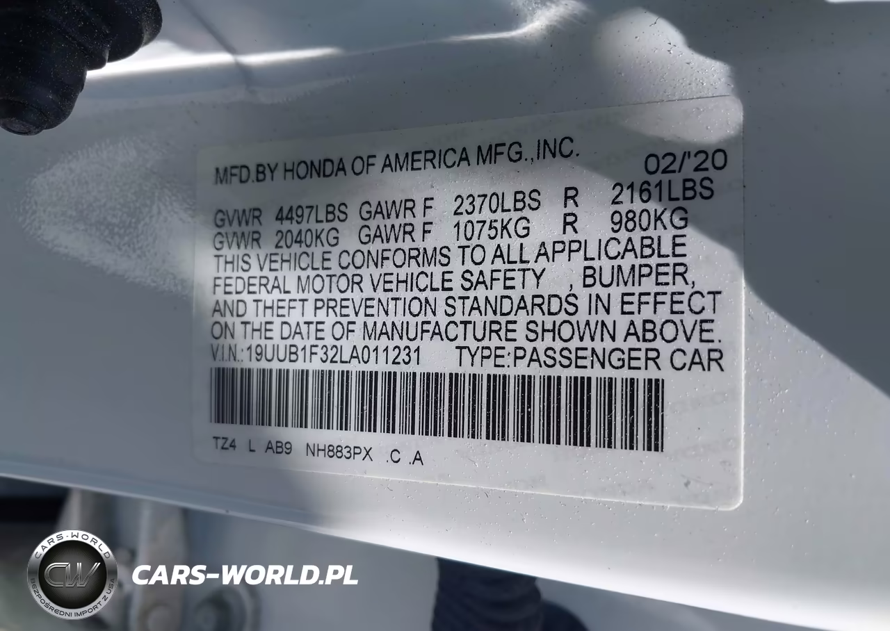 2020 Acura Tlx Standard VIN:19UUB1F32LA011231 - 9