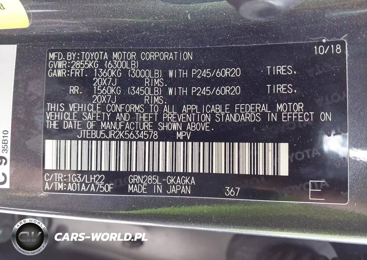 2019 Toyota 4Runner Limited Nightshade VIN:JTEBU5JR2K5634578 - 9