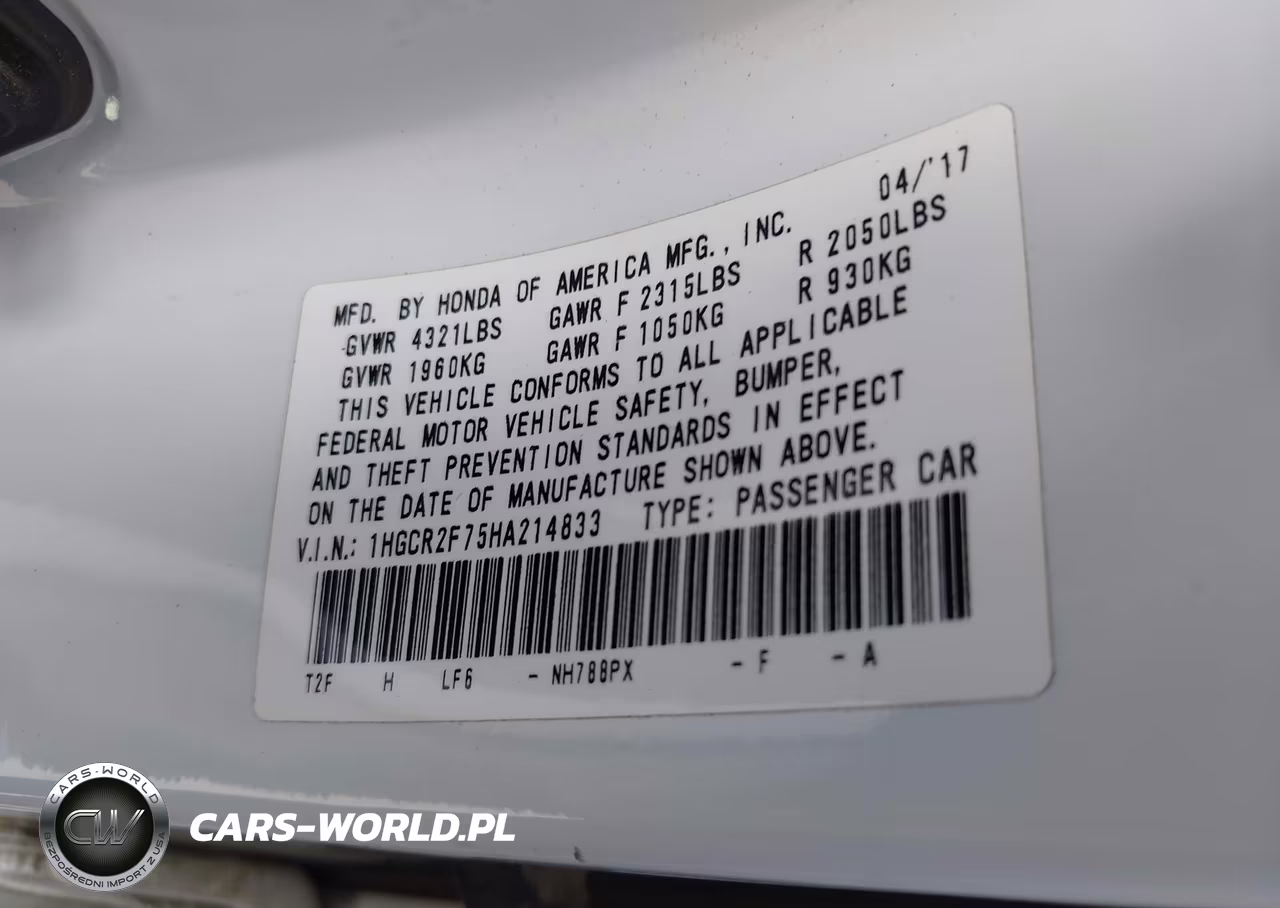 2017 Honda Accord Ex VIN:1HGCR2F75HA214833 - 9