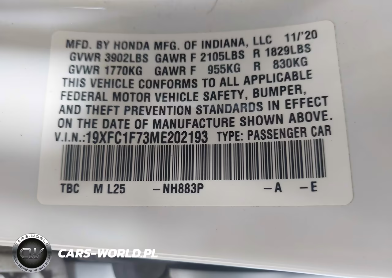 2021 Honda Civic Ex-L VIN:19XFC1F73ME202193 - 9
