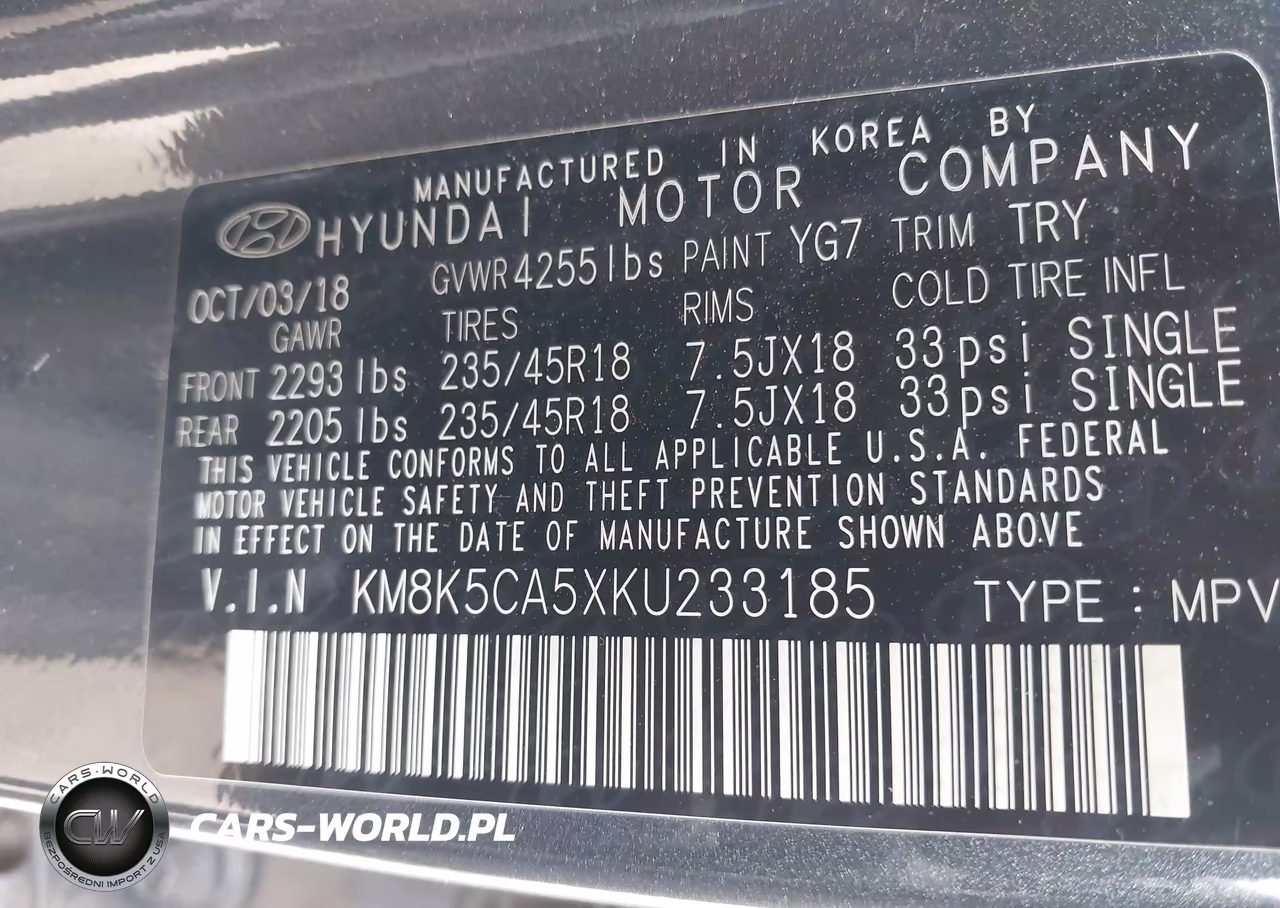 2019 Hyundai Kona Ultimate VIN:KM8K5CA5XKU233185 - 9