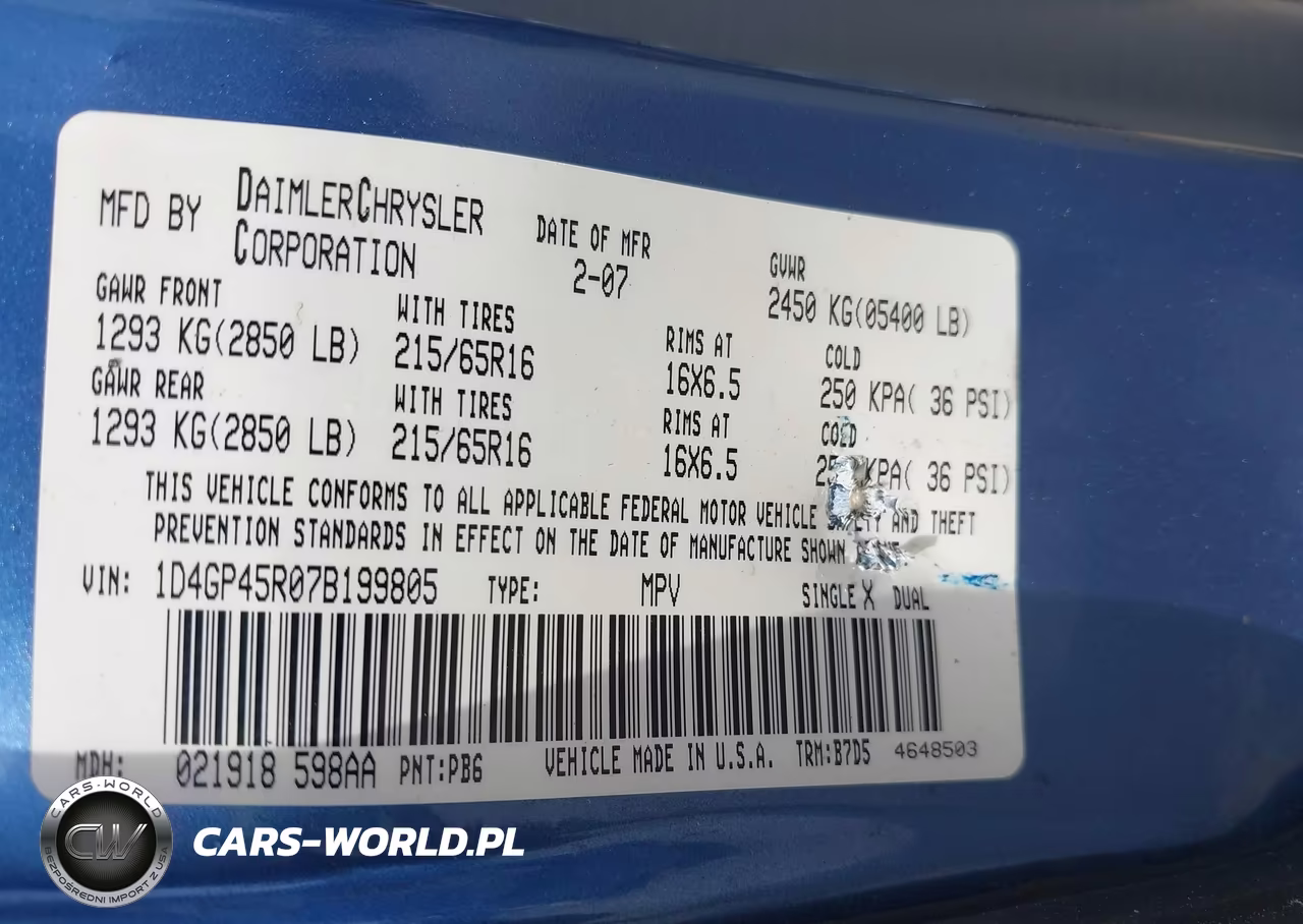 2007 Dodge Caravan Sxt VIN:1D4GP45R07B199805 - 9