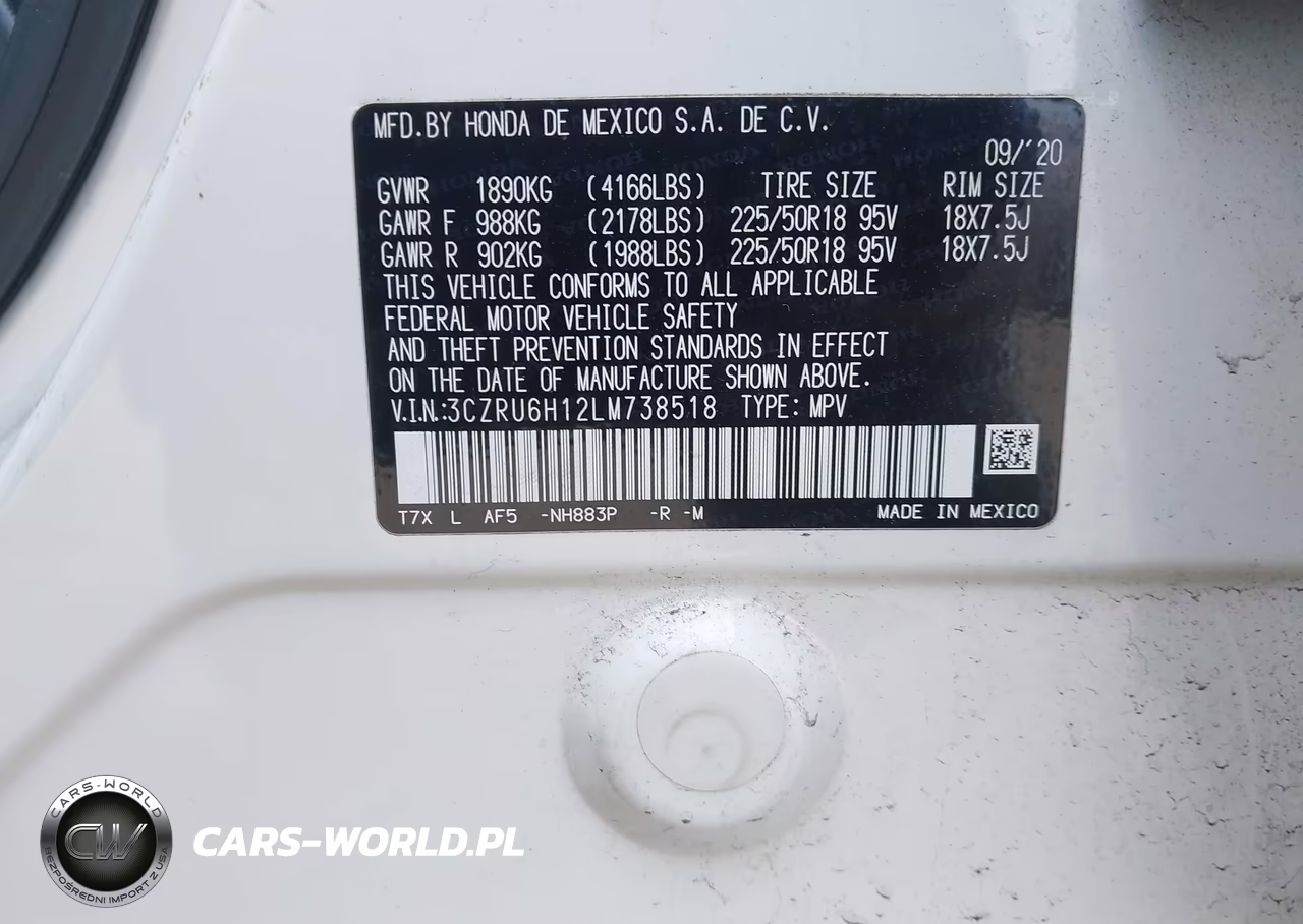 2020 Honda Hr-V Awd Sport VIN:3CZRU6H12LM738518 - 9