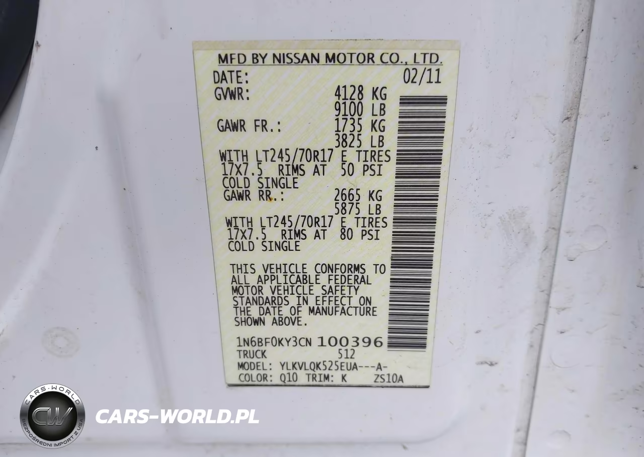 2012 Nissan Nv 2500 Nv2500 Hd S V6 VIN:1N6BF0KY3CN100396 - 9