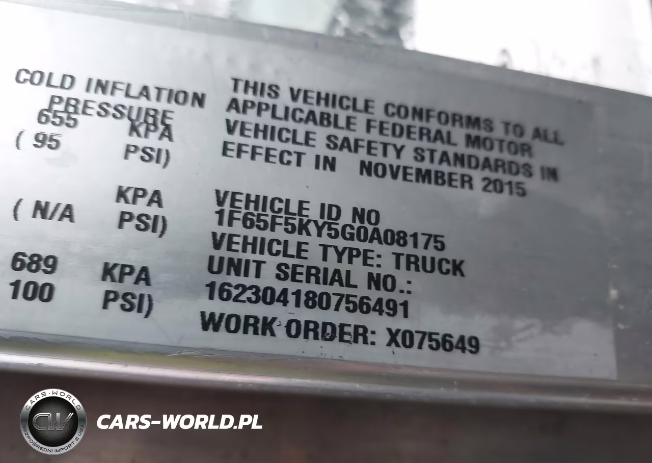 2016 Ford F-59 Commercial Stripped VIN:1F65F5KY5G0A08175 - 8