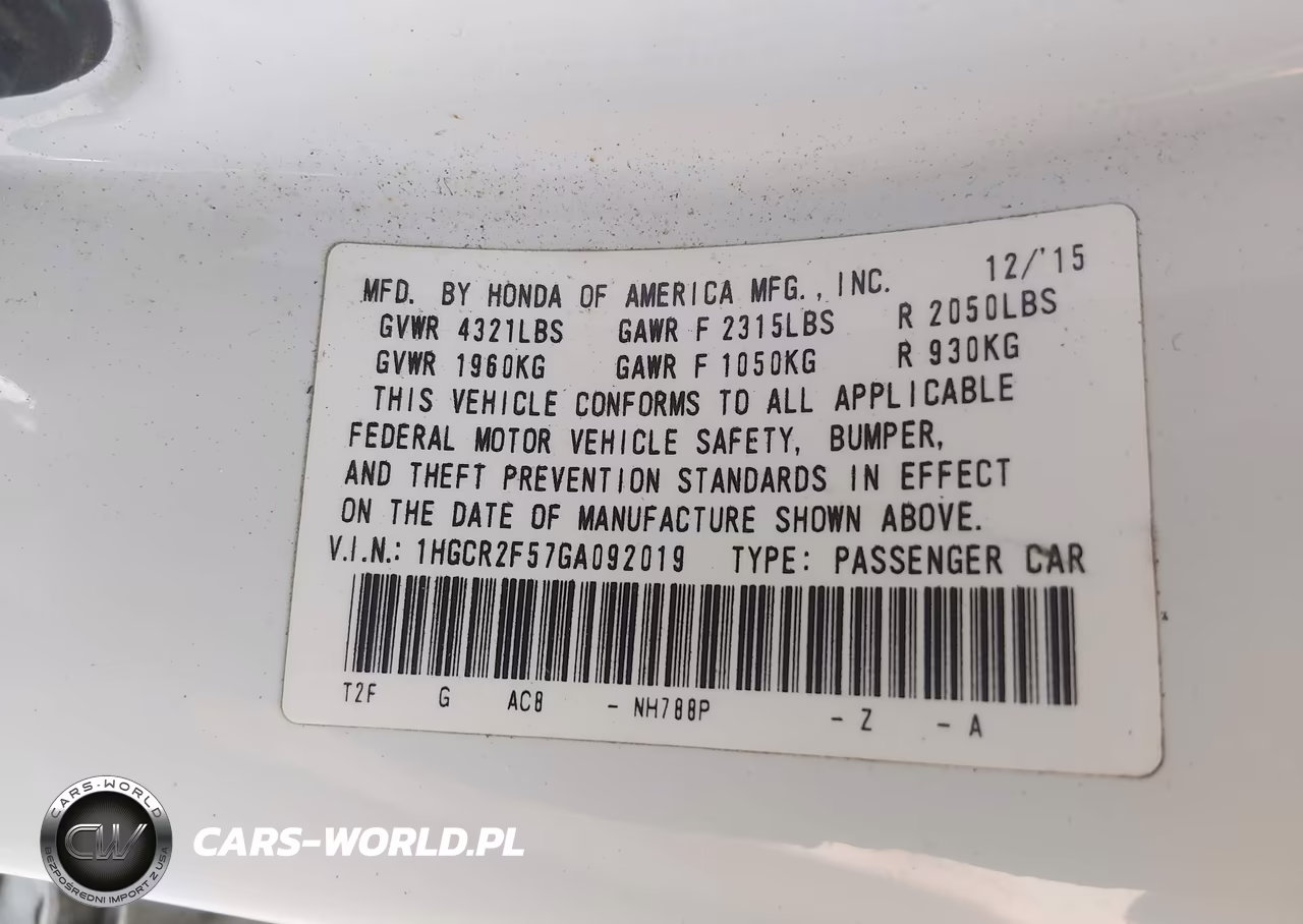 2016 Honda Accord Sport VIN:1HGCR2F57GA092019 - 9