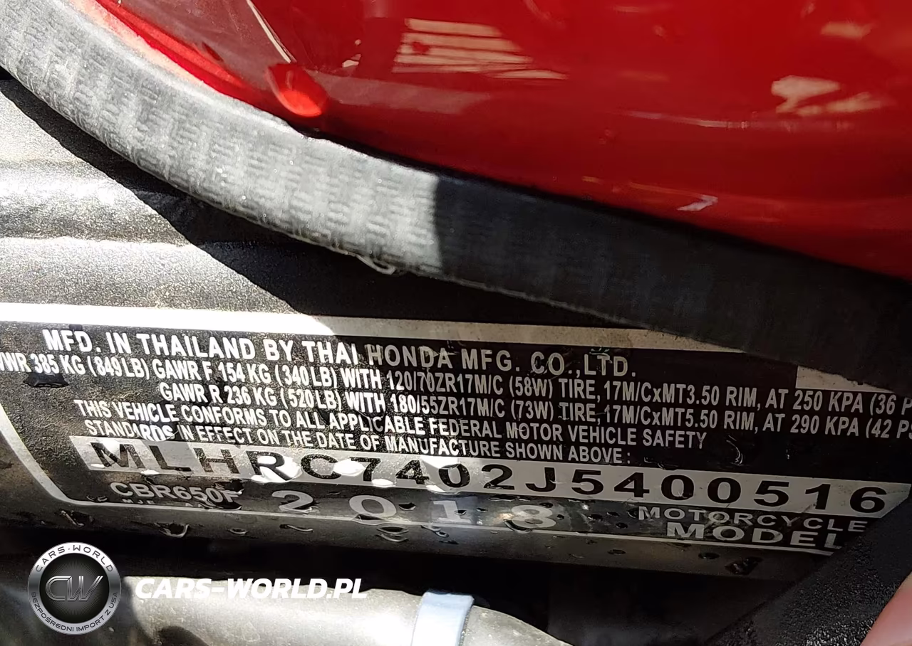 2018 Honda Cbr650 F VIN:MLHRC7402J5400516 - 10