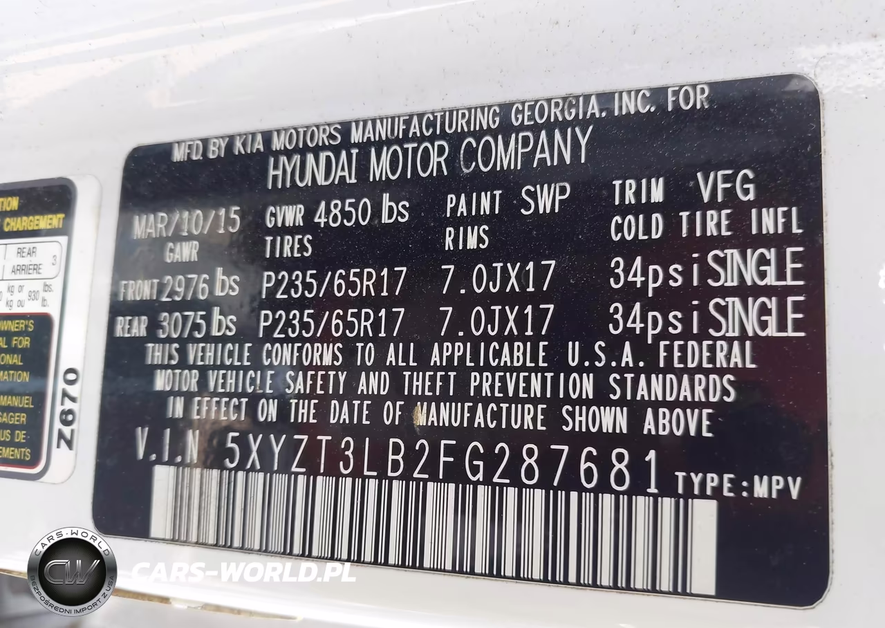 2015 Hyundai Santa Fe Sport 2.4L VIN:5XYZT3LB2FG287681 - 9