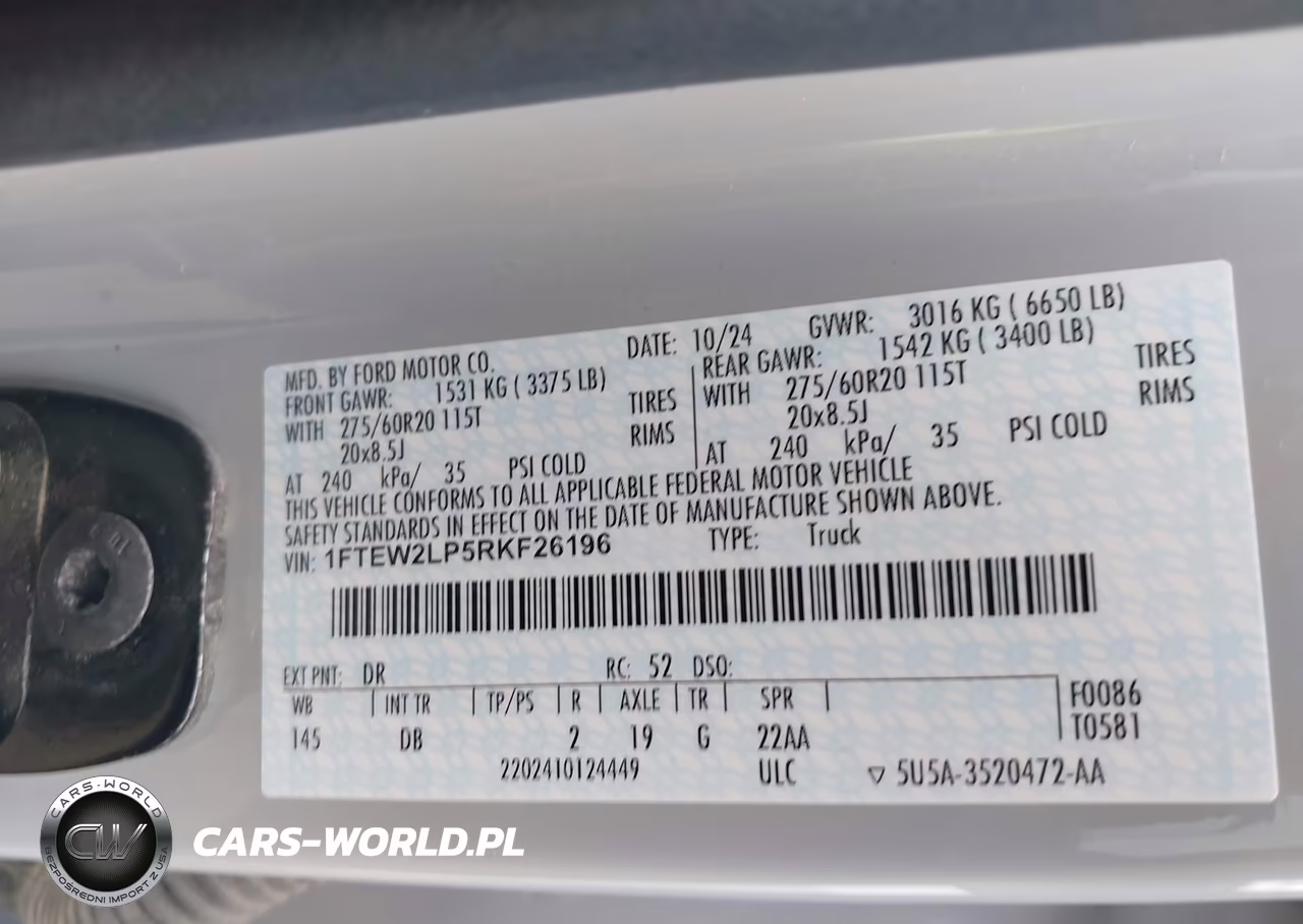 2024 Ford F-150 Stx VIN:1FTEW2LP5RKF26196 - 9