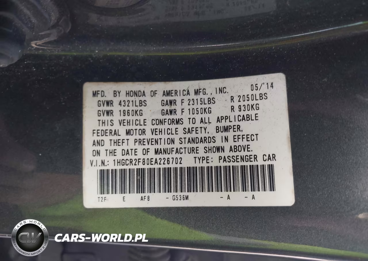 2014 Honda Accord Ex-L VIN:1HGCR2F80EA226702 - 9