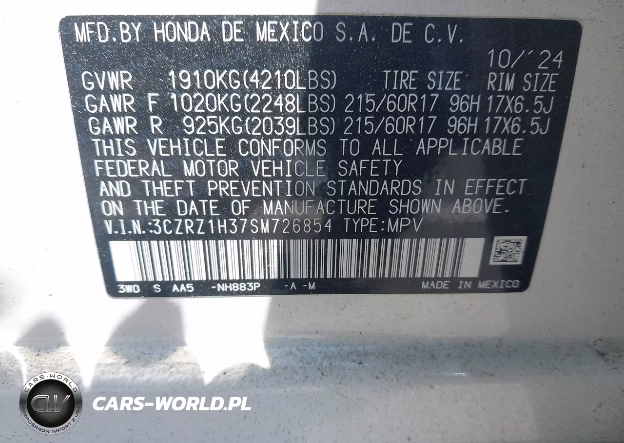 2025 Honda Hr-V 2Wd Lx VIN:3CZRZ1H37SM726854 - 9