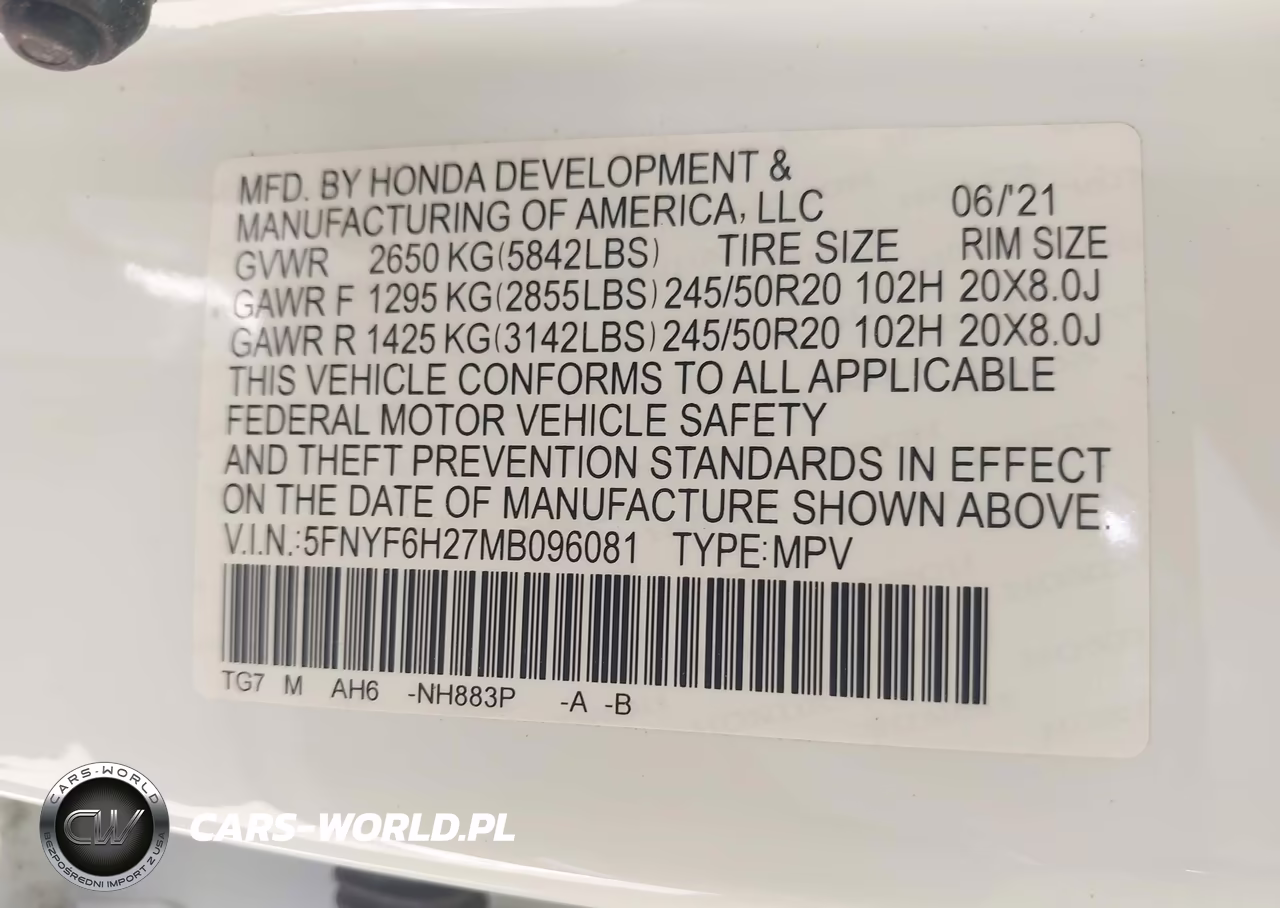 2021 Honda Pilot Awd Special Edition VIN:5FNYF6H27MB096081 - 9