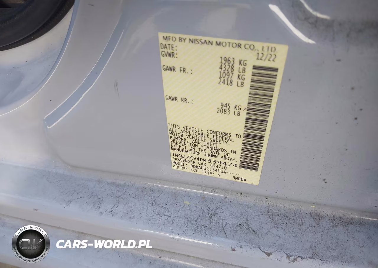 2023 Nissan Altima Sr Fwd VIN:1N4BL4CV4PN339474 - 9
